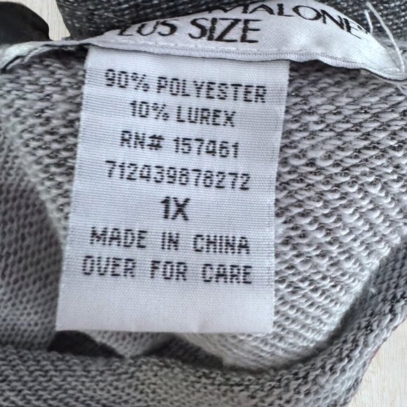 REBECCA MALONE Gray French Terry Knit Tunic 3/4 Sleeve Sweatshirt Sweater 1X - Picture 5 of 5